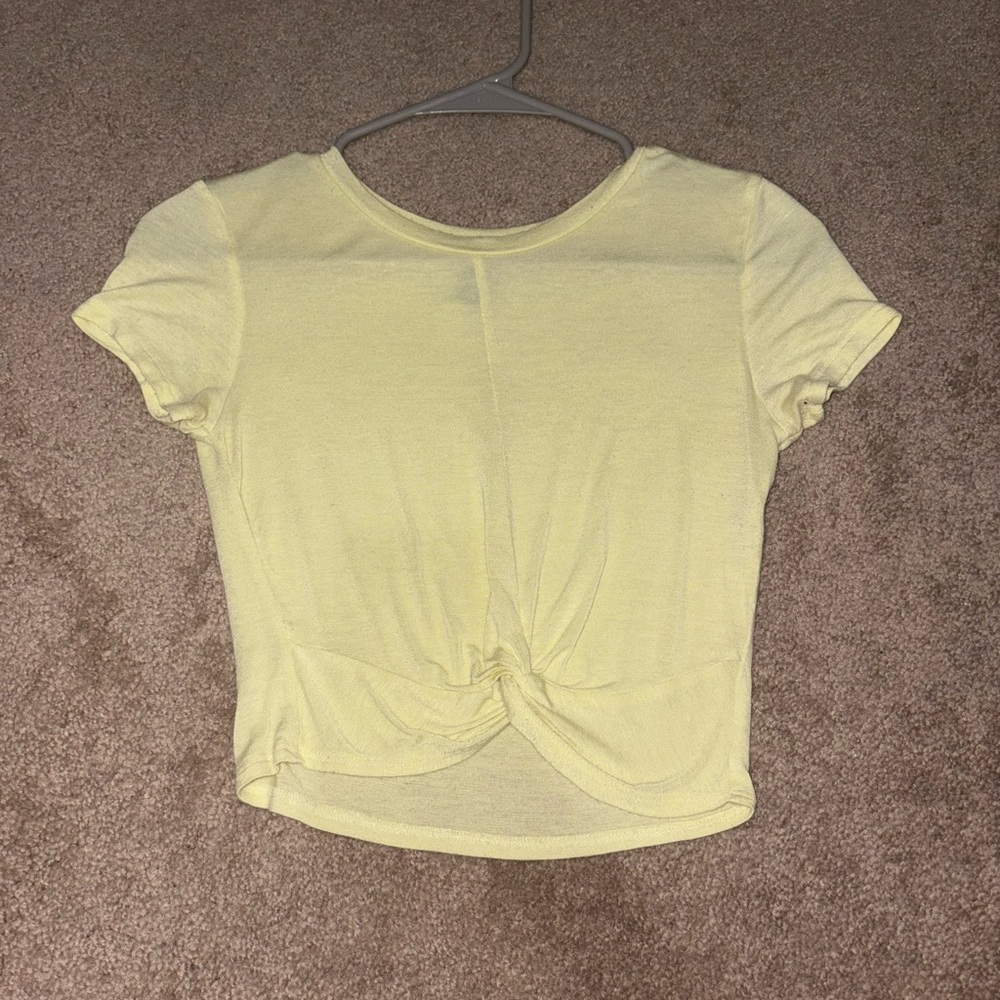 Forever 21 Yellow Tie Front Crop Tee